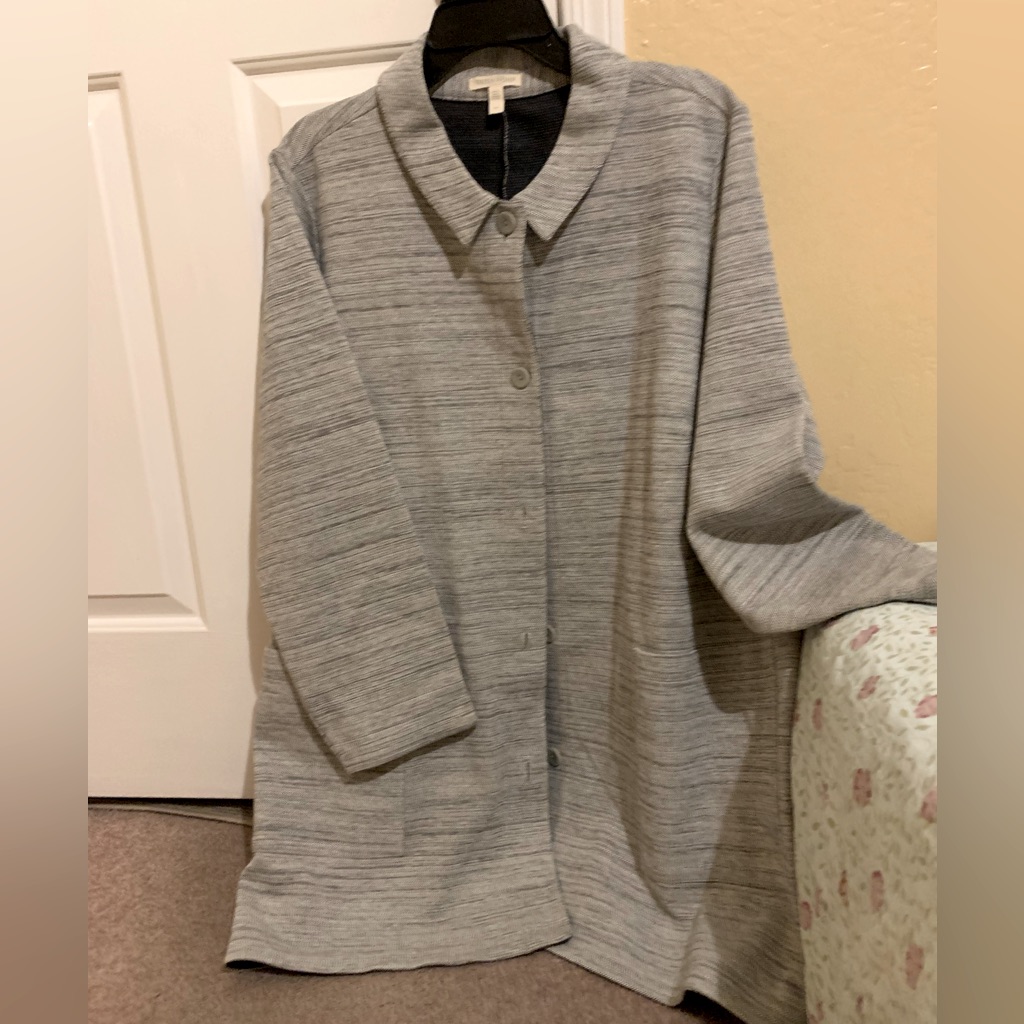 Eileen Fisher Woman’s Jacket Mid Length Gray Work Or Casual Wear Soft